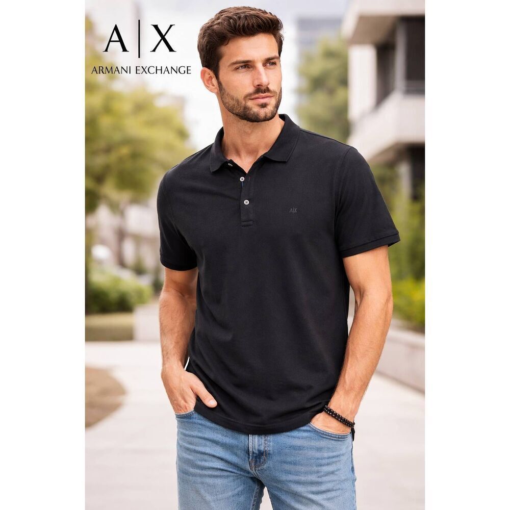 Armani Exchange A|X Polo Shirt Mens XXL Black Short Sleeve Logo Casual Golf